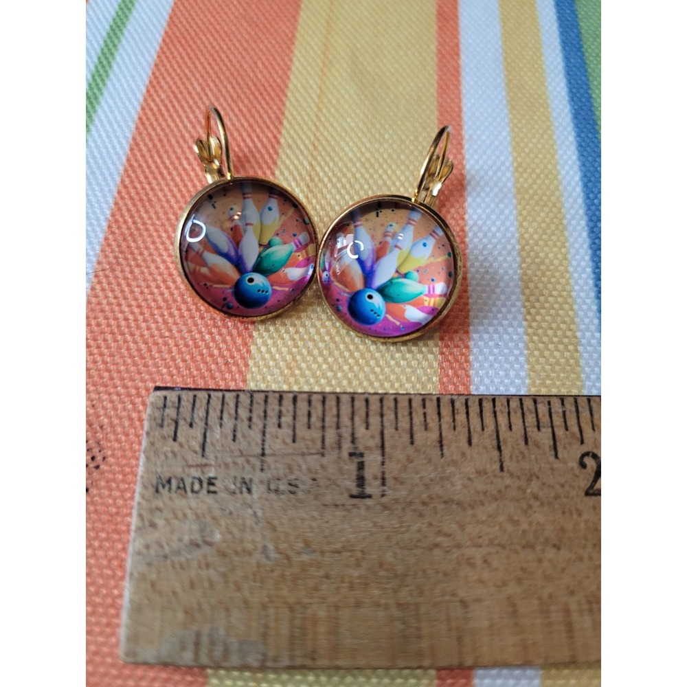 Round Multicolor Bezel Set Dangle/Drop Earrings Leverback Closure